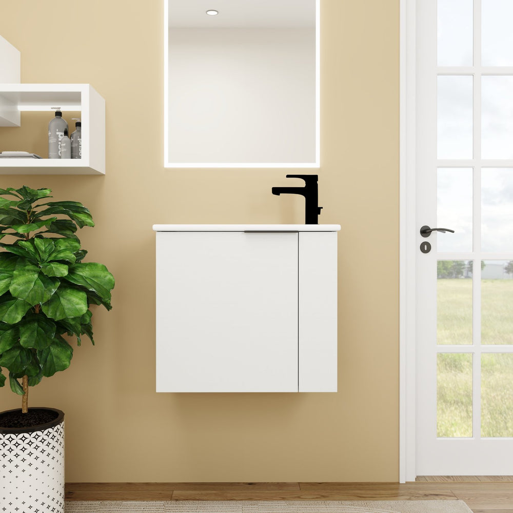 English Elm Bathroom Vanity Ceramic Sink 22" Floating Small Bathroom Cabinet Soft-Close Doors Matte Black Handle W99984104