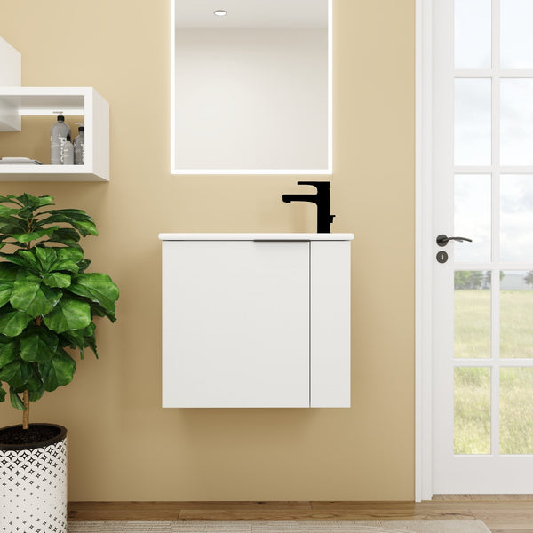 English Elm Bathroom Vanity Ceramic Sink 22" Floating Small Bathroom Cabinet Soft-Close Doors Matte Black Handle W99984104