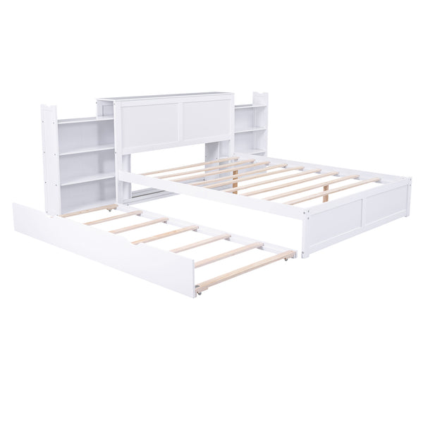 English Elm Queen Storage Platform Bed with Pull-Out Shelves & Reversible Twin XL Trundle, Solid Wood White GX000331AAK