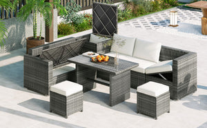 English Elm Topmax Outdoor Six Piece Pe Rattan Sectional Set with Storage and Glass Table N717S100005A