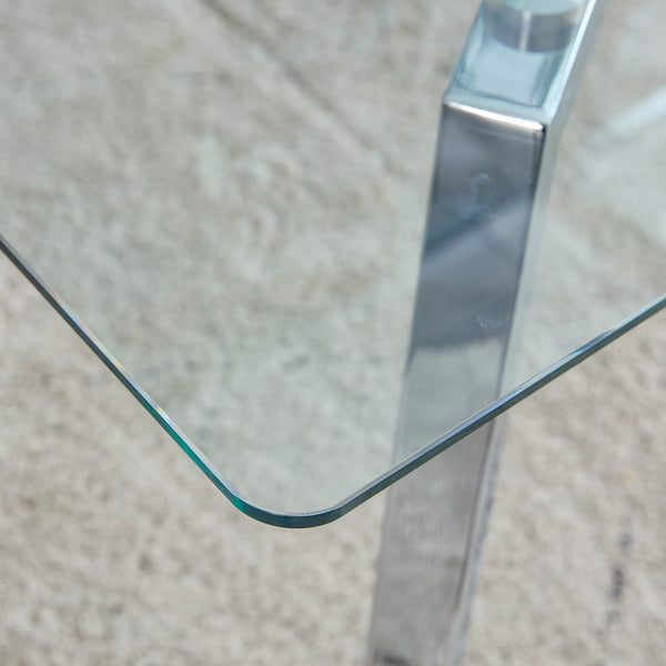 English Elm Glass Modern Minimalist Dining Table for 4-6 with 0.31" Tempered Top & Metal Legs, 51"x31" Stylish W1151S01719