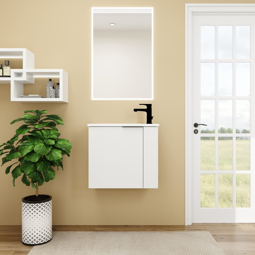 English Elm Bathroom Vanity Ceramic Sink 22" Floating Small Bathroom Cabinet Soft-Close Doors Matte Black Handle W99984104