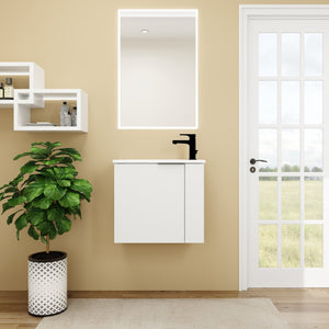 English Elm Bathroom Vanity Ceramic Sink 22" Floating Small Bathroom Cabinet Soft-Close Doors Matte Black Handle W99984104