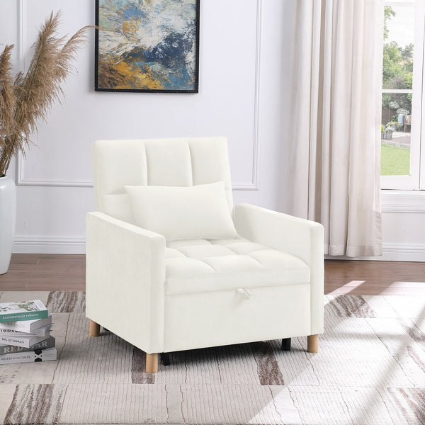 English Elm Convertible Sleeper Sofa Chair Bed with 3-in-1 Recline, Velvet Upholstery, Steel Frame, Supportive Foam for Living Room Dorm Apartment Office Beige W142084295