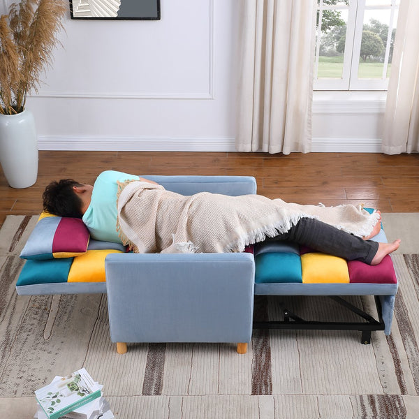 English Elm Convertible Sleeper Sofa Chair Bed with 3-in-1 Recline, Velvet Upholstery, Steel Frame, Supportive Foam for Living Room Dorm Apartment Office Rainbow W142084298