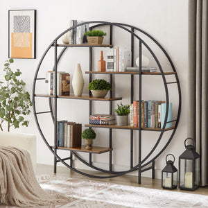 English Elm Round 5-Tier Metal Plant Stand Rustic Brown 67" x11.8" x67" — Sturdy Steel Frame, Waterproof Particleboard, Anti-Slip Foot Pads, Indoor Outdoor Display Rack W116290852