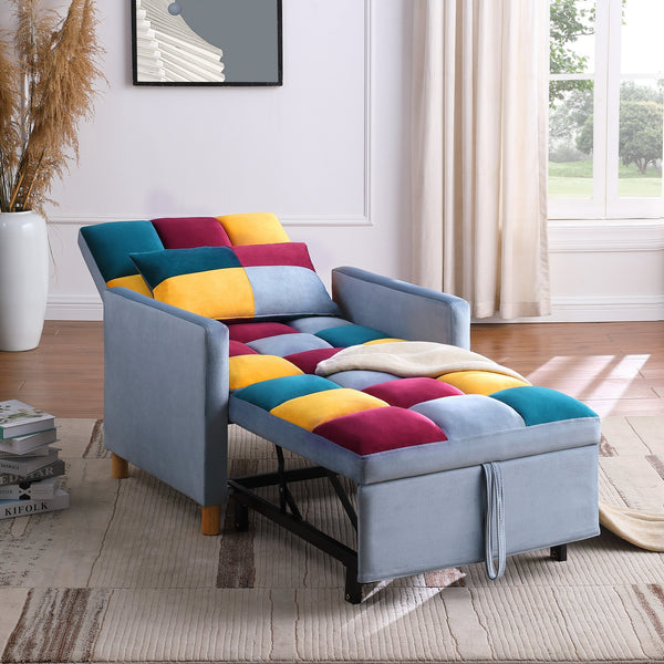 English Elm Convertible Sleeper Sofa Chair Bed with 3-in-1 Recline, Velvet Upholstery, Steel Frame, Supportive Foam for Living Room Dorm Apartment Office Rainbow W142084298