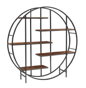 English Elm Round 5-Tier Metal Plant Stand Rustic Brown 67" x11.8" x67" — Sturdy Steel Frame, Waterproof Particleboard, Anti-Slip Foot Pads, Indoor Outdoor Display Rack W116290852