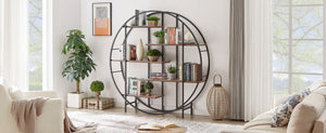 English Elm Round 5-Tier Metal Plant Stand Rustic Brown 67" x11.8" x67" — Sturdy Steel Frame, Waterproof Particleboard, Anti-Slip Foot Pads, Indoor Outdoor Display Rack W116290852