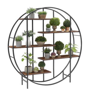 English Elm Round 5-Tier Metal Plant Stand Rustic Brown 67" x11.8" x67" — Sturdy Steel Frame, Waterproof Particleboard, Anti-Slip Foot Pads, Indoor Outdoor Display Rack W116290852