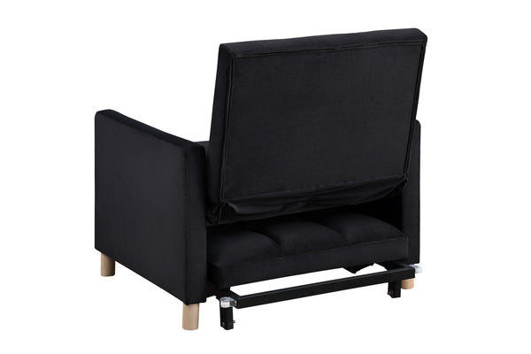 English Elm Convertible Sleeper Sofa Chair Bed with 3-in-1 Recline, Velvet Upholstery, Steel Frame, Supportive Foam for Living Room Dorm Apartment Office Black W142084294