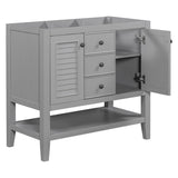 English Elm 36" Bathroom Vanity Without Sink, Cabinet Base Only, Two Cabinets and Drawers, Open Shelf, Solid Wood Frame, Grey