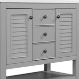 English Elm 36" Bathroom Vanity Without Sink, Cabinet Base Only, Two Cabinets and Drawers, Open Shelf, Solid Wood Frame, Grey