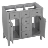 English Elm 36" Bathroom Vanity Without Sink, Cabinet Base Only, Two Cabinets and Five Drawers, Solid Wood Frame, Grey