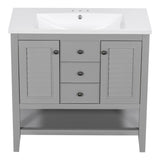 English Elm 36" Bathroom Vanity With Ceramic Basin, Two Cabinets and Drawers, Open Shelf, Solid Wood Frame, Grey (Old Sku: Sy999101Aae)