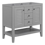 English Elm 36" Bathroom Vanity Without Sink, Cabinet Base Only, Two Cabinets and Drawers, Open Shelf, Solid Wood Frame, Grey