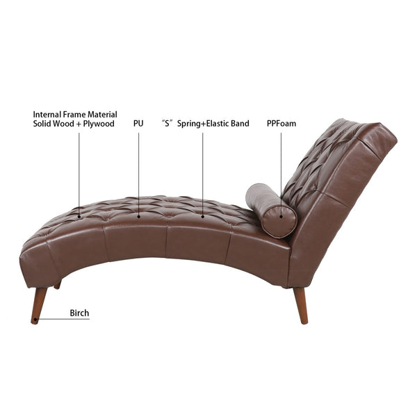 English Elm Upholstered Pu Chaise Lounge with Birch Legs Sculptural Sled Frame for Bedroom W68041757