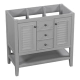 English Elm 36" Bathroom Vanity Without Sink, Cabinet Base Only, Two Cabinets and Drawers, Open Shelf, Solid Wood Frame, Grey