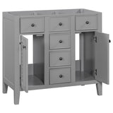 English Elm 36" Bathroom Vanity Without Sink, Cabinet Base Only, Two Cabinets and Five Drawers, Solid Wood Frame, Grey