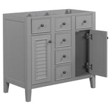 English Elm 36" Bathroom Vanity Without Sink, Cabinet Base Only, Two Cabinets and Five Drawers, Solid Wood Frame, Grey