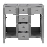 English Elm 36" Bathroom Vanity Without Sink, Cabinet Base Only, Two Cabinets and Five Drawers, Solid Wood Frame, Grey