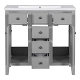 English Elm 36" Bathroom Vanity With Ceramic Basin, Two Cabinets and Five Drawers, Solid Wood Frame, Grey (Old Sku: Sy999202Aae)