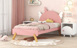 Hearth and Haven Wooden Cute Bed with Unicorn Shape Headboard, Twin Size Platform Bed, Pink WF295686AAH