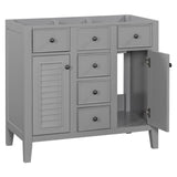 English Elm 36" Bathroom Vanity Without Sink, Cabinet Base Only, Two Cabinets and Five Drawers, Solid Wood Frame, Grey