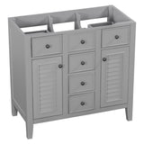 English Elm 36" Bathroom Vanity Without Sink, Cabinet Base Only, Two Cabinets and Five Drawers, Solid Wood Frame, Grey