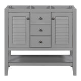 English Elm 36" Bathroom Vanity Without Sink, Cabinet Base Only, Two Cabinets and Drawers, Open Shelf, Solid Wood Frame, Grey