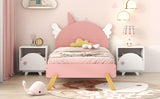 English Elm Wooden Cute Bed With Unicorn Shape Headboard,Twin Size Platform Bed,Pink