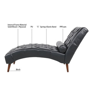 English Elm Upholstered Pu Chaise Lounge with Birch Legs Sculptural Sled Frame for Bedroom W68041756