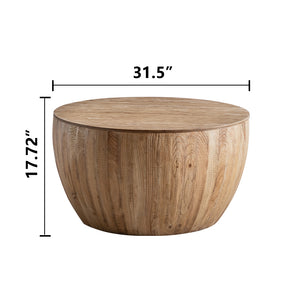 English Elm Vintage Bucket Shaped Coffee Table Set with Storage, Natural Fir Wood Retro Barrel Design, No Assembly Required W757S00013