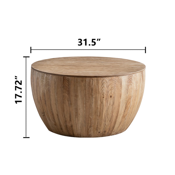 English Elm Vintage Bucket Shaped Coffee Table Set with Storage, Natural Fir Wood Retro Barrel Design, No Assembly Required W757S00013