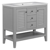 English Elm 36" Bathroom Vanity With Ceramic Basin, Two Cabinets and Drawers, Open Shelf, Solid Wood Frame, Grey (Old Sku: Sy999101Aae-1)