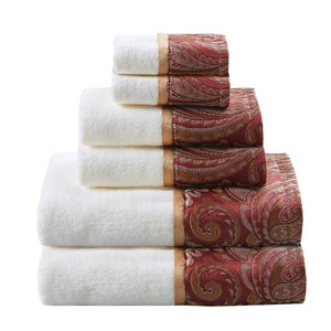 English Elm 6 Piece Madison Park Aubrey Jacquard Towel Set – 100% Cotton, OEKO-TEX, Soft Burgundy & Taupe, 550gsm Luxury B03598772