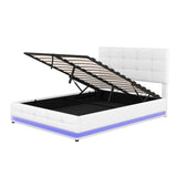 English Elm Full Size Tufted Upholstered Platform Bed With Hydraulic Storage System,Pu Storage Bed With Led Lights and Usb Charger, White(Expected Arrival Time: 5.15,At)