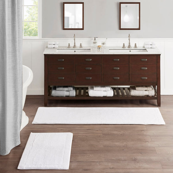 English Elm 100% Cotton Tufted Bath Runner Rug Heavyweight Reversible Spa Grade Plush Pile White B03599296