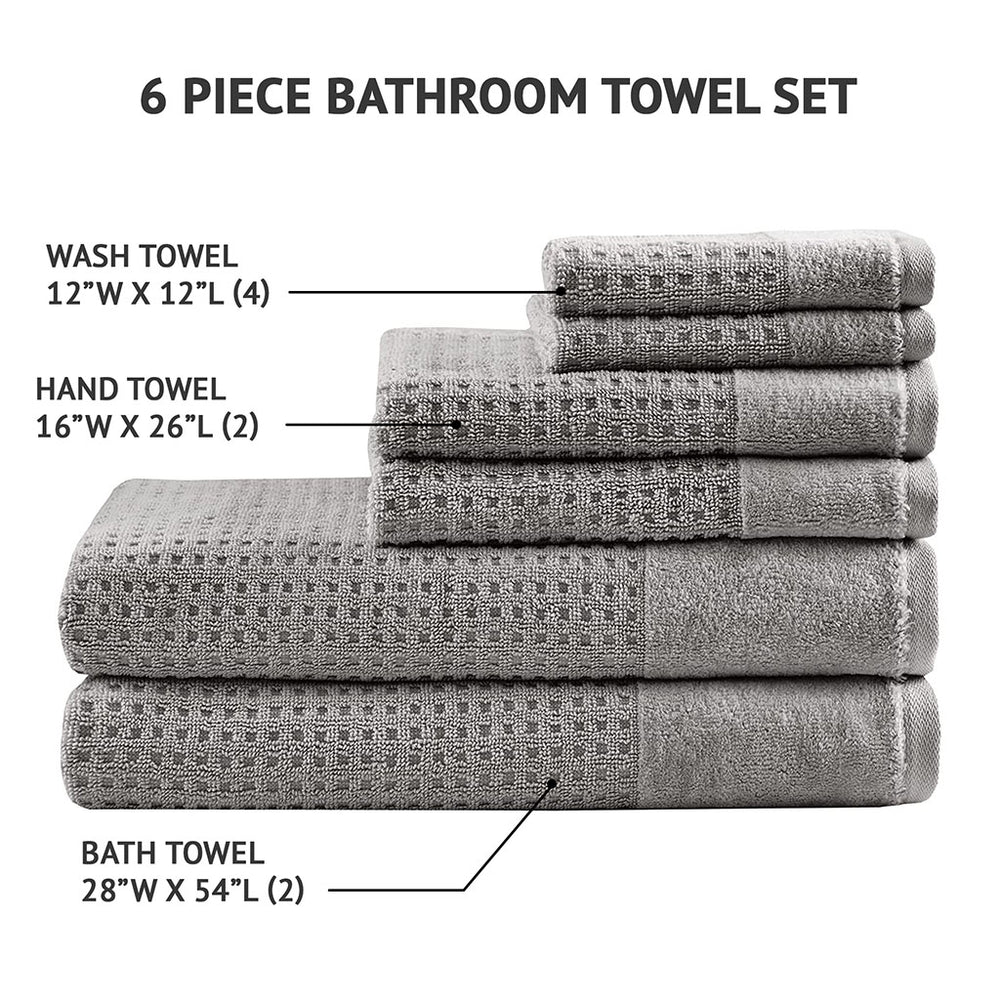 English Elm Cotton Madison Park Spa Waffle Jacquard 6-Piece Towel Set – 600gsm Quick-Dry, SILVADUR Antimicrobial, OEKO-TEX Certified B03598771