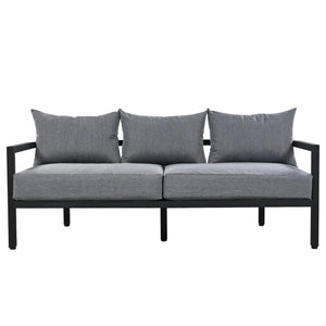 English Elm U_style 5 Seat Outdoor Sofa Set Powder Coated Steel Acacia Wood Table Garden Patio Light Gray WY000333AAE