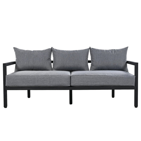 English Elm U_style 5 Seat Outdoor Sofa Set Powder Coated Steel Acacia Wood Table Garden Patio Light Gray WY000333AAE