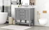 English Elm 36" Bathroom Vanity With Ceramic Basin, Two Cabinets and Drawers, Open Shelf, Solid Wood Frame, Grey (Old Sku: Sy999101Aae)