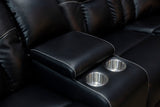 English Elm Manual Reclining Sofa Faux Leather Sofa Set Black