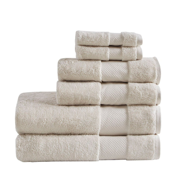 English Elm Cotton 600 Gsm Low-twist Six Piece Spa Bath Towel Set with Dobby Border B03599324