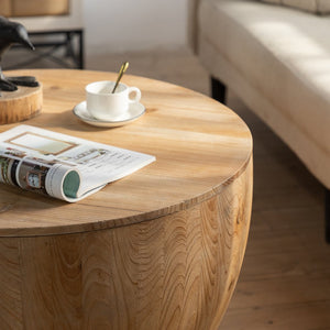 English Elm Vintage Bucket Shaped Coffee Table Set with Storage, Natural Fir Wood Retro Barrel Design, No Assembly Required W757S00013