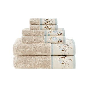 English Elm Embroidered Madison Park Serene Cotton Jacquard 6-Piece Towel Set, OEKO-TEX, Soft 550gsm Luxury B03598766