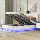 Full Size Tufted Upholstered Platform Bed with Hydraulic Storage System, Pu Storage Bed with Led Lights and Usb Charger(Expected Arrival Time: 5.15, At)