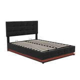 English Elm Full Size Tufted Upholstered Platform Bed With Hydraulic Storage System,Pu Storage Bed With Led Lights and Usb Charger, Black