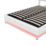 English Elm Full Size Tufted Upholstered Platform Bed With Hydraulic Storage System,Pu Storage Bed With Led Lights and Usb Charger, White(Expected Arrival Time: 5.15,At)