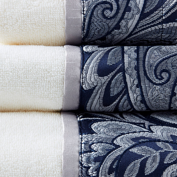 English Elm 6 Madison Park Aubrey Jacquard Towel Set – 100% Cotton 550gsm, OEKO-TEX, Soft Navy & Grey Paisley Elegance B03598773